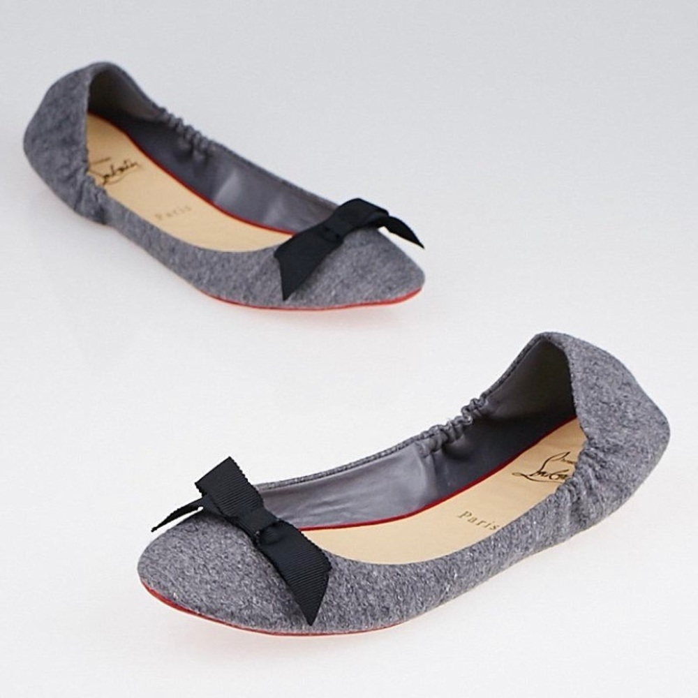 Christian Louboutin Cendre Flannel and Black Grosgrain Air Loubi Ballet Flat